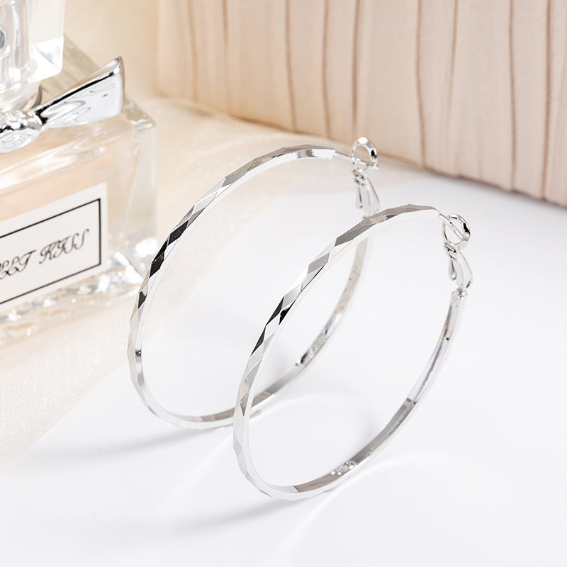 925 Sterling Silver Lace Laser Pattern Circle Earrings D5039 Silver 5CM
