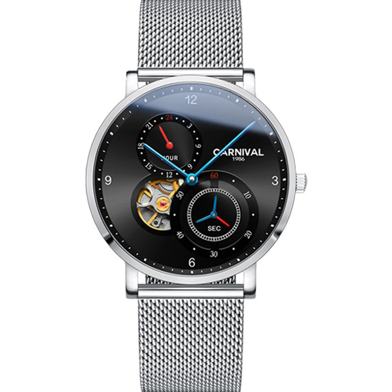 Automatic mechanical watch hollow men's watch Mesh belt blue