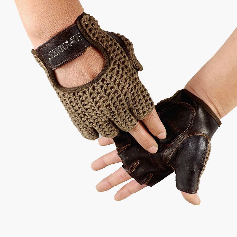 Wool mesh leather fitness gloves Deep khaki