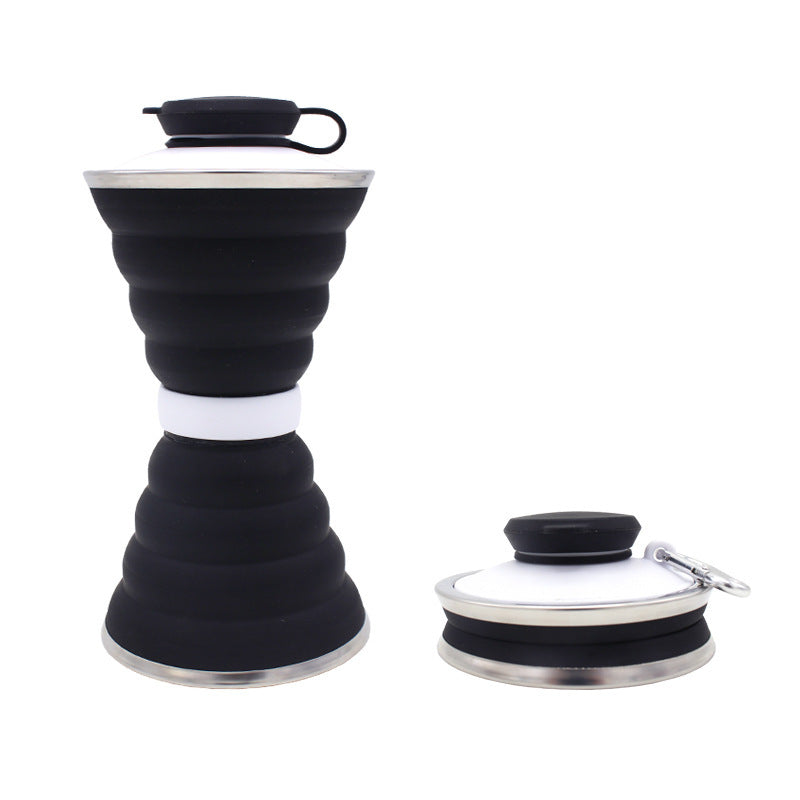 500ML Silicone Water Bottle Cup Foldable Leak Proof Portable Sports Travel Water Bottles For Outdoor Travel Gym Hiking Reuseable Kitchen Gadgets Black and white 500ML