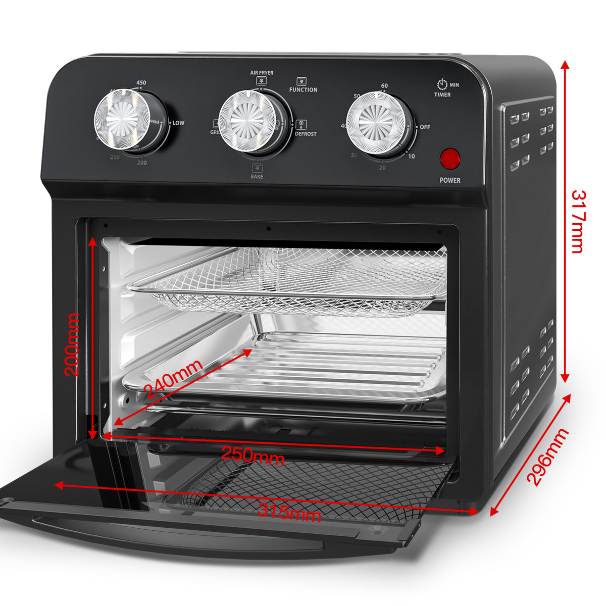 12.5 Qt Air Fryer With Advanced Multi-Function Cooking Grill, Air Fry, Defrost, Bake, Presets For French Fries, Pizza, Chicken, Fish, And Toast, Dual Knob Control