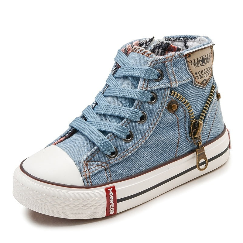 Autumn Expert Skill Children Casual Shoes Boys Girls Sport Shoes Breathable Denim Sneakers Kids Canvas Shoes Baby Boots Light Blue