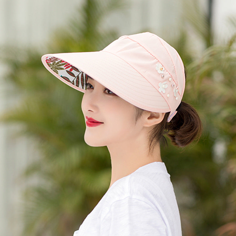 Summer sunshade nail pearl empty top hat Light pink