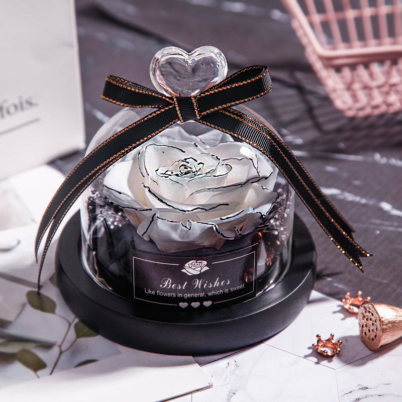 Valentine's Day Christmas Dried Flowers For Home Decor Wedding Gifts Dried Flowers Eternal Real Rose Home Decor With LED In Glass White