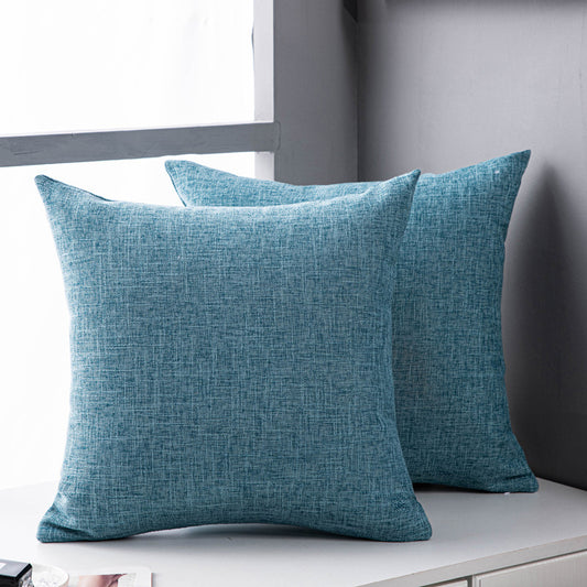 Solid Color Linen Sofa Pillow Cushion Living Room Pillow Cover Blue 45x45cm