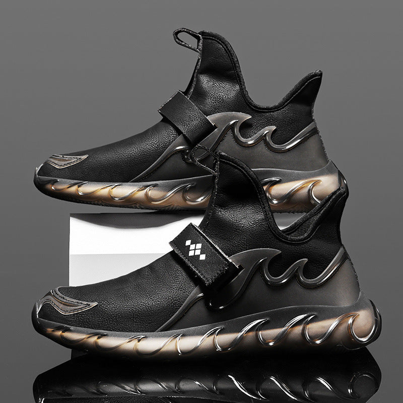 Spring New Large Size 45 Men's Leather Sneakers Korean Students Fashion Breathable Lightweight Footwear Men's Shoes Black