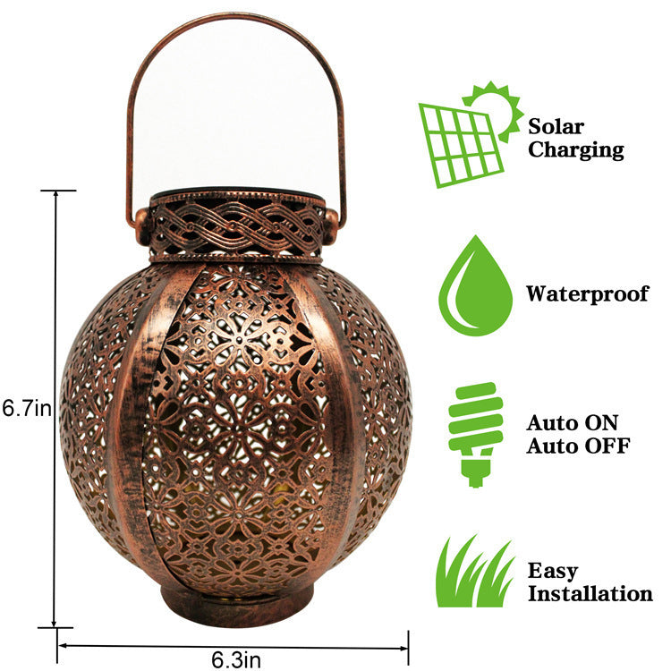 Cross-Border E-Commerce New Solar Wrought Iron Hanging Lamp Outdoor Garden Lamp Waterproof Villa Decoration Chandelier Landscape Lantern Brown