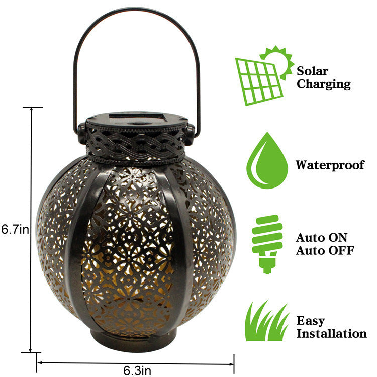 Cross-Border E-Commerce New Solar Wrought Iron Hanging Lamp Outdoor Garden Lamp Waterproof Villa Decoration Chandelier Landscape Lantern Black
