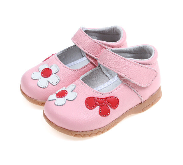 Leather Shoes Korean Princess Shoes Single Shoes Cowhide Children'S Shoes Baby Shoes Pink