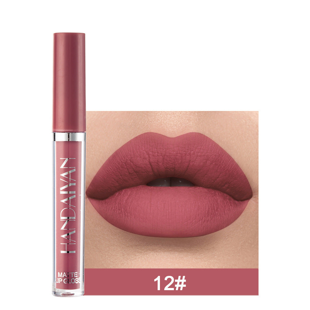Handaiyan Matte Lip Glaze Liquid Lipstick Mini Tube Lip Gloss Waterproof Non Stick Cup Lip Gloss Genuine 12Style