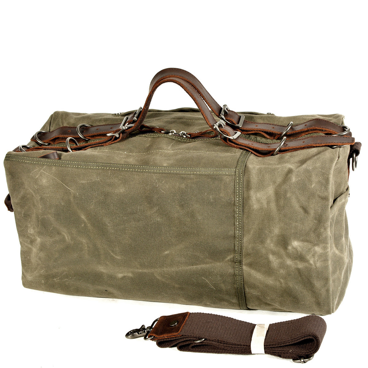 Distressed Thick Oil Wax Canvas Shoulder Handbag Green 50X25X25cm