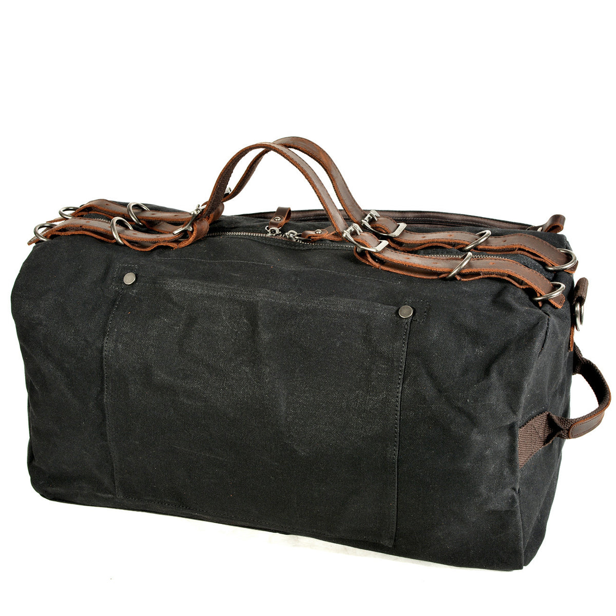 Distressed Thick Oil Wax Canvas Shoulder Handbag Black 50X25X25cm
