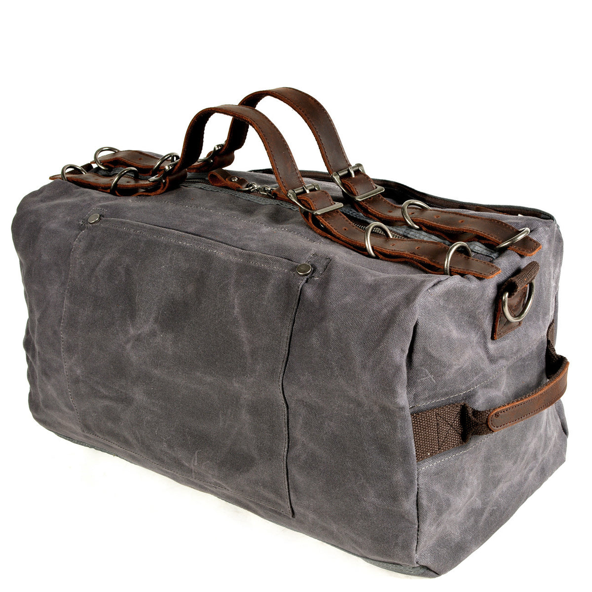 Distressed Thick Oil Wax Canvas Shoulder Handbag Grey 50X25X25cm