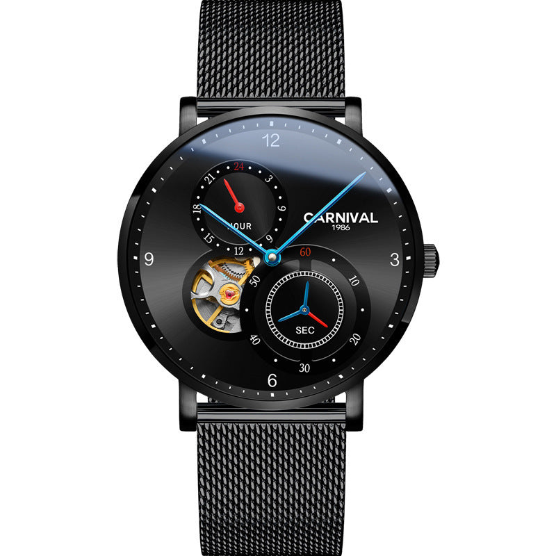 Automatic mechanical watch hollow men's watch Black