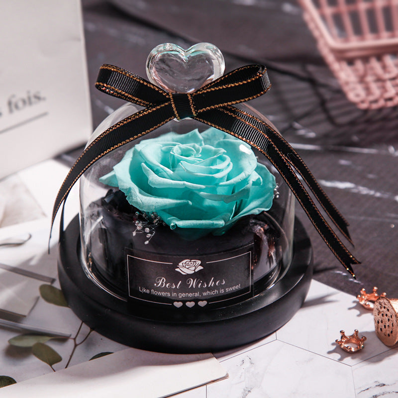Valentine's Day Christmas Dried Flowers For Home Decor Wedding Gifts Dried Flowers Eternal Real Rose Home Decor With LED In Glass Tiffany Blue