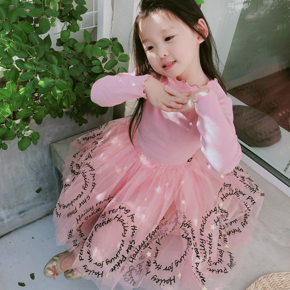 Girls' dresses 02Pink Letter