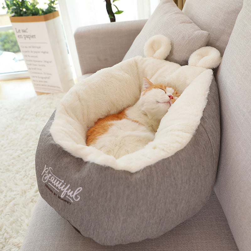 Pet Dog Bed Warming Soft Sleeping Bag Cushion Puppy Kennel Grey