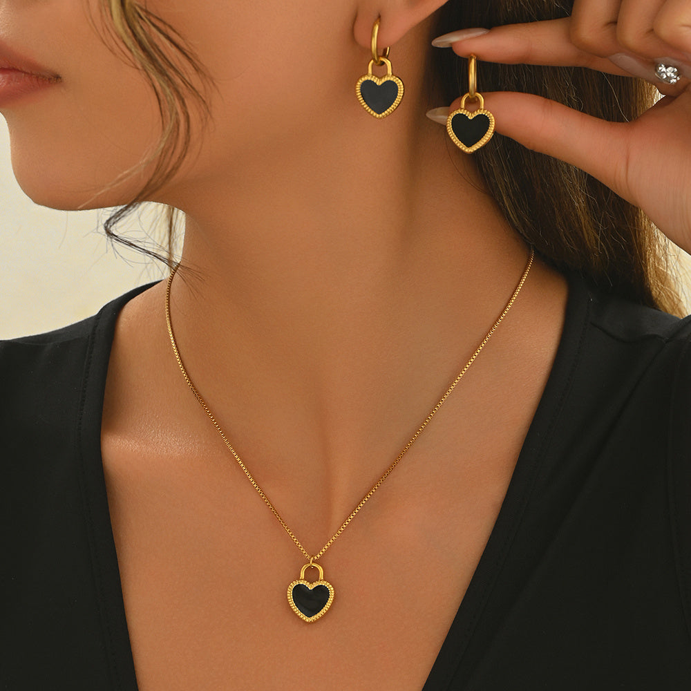 Lxalry 18K Gold Plated Stainless Steel Heart Mirror Jewelry Set Hypoallergenic Skin Safe Necklace Earrings For Daily Evening Never Fade Luxury Gift For Her HWCSX2