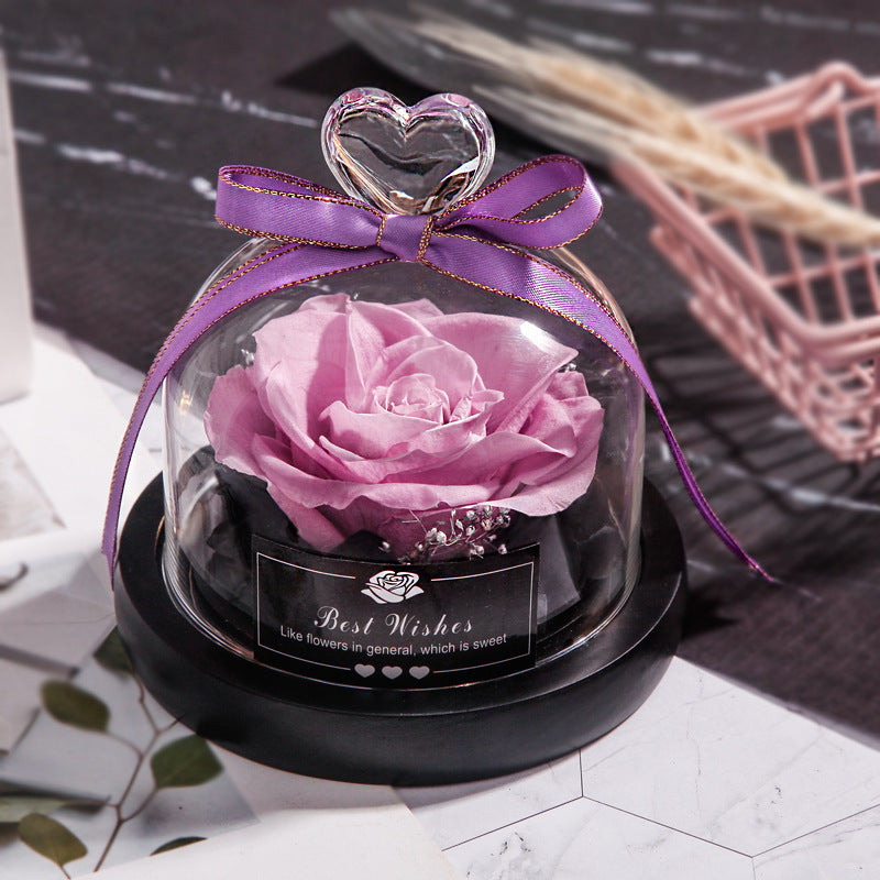 Valentine's Day Christmas Dried Flowers For Home Decor Wedding Gifts Dried Flowers Eternal Real Rose Home Decor With LED In Glass Pink purple