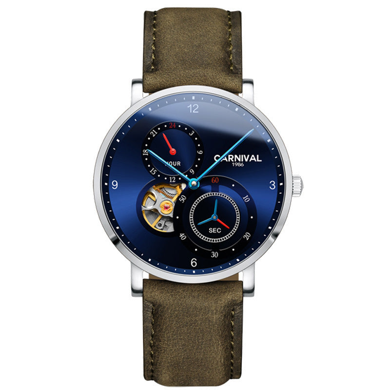 Automatic mechanical watch hollow men's watch Coffee belt