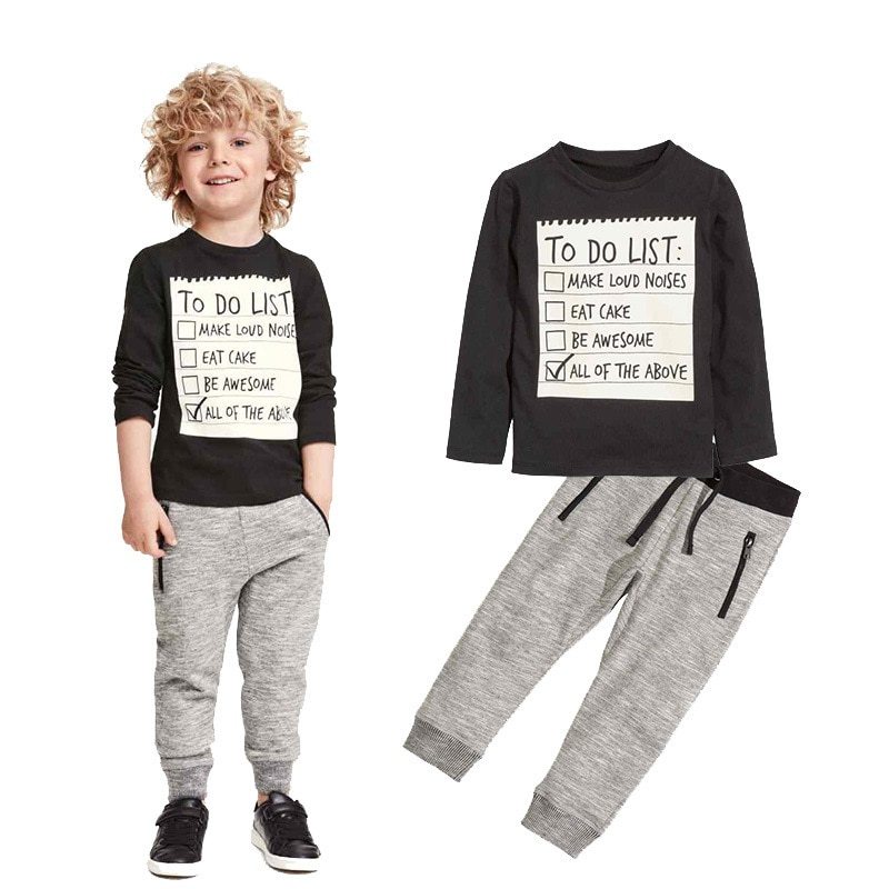Kids Boys Clothing Set Baby Boy Casual Clothes Spring Autumn Ccotton Long Sleeves T-shirt Pants 2pcs Suit For 3-7 Years 140cm