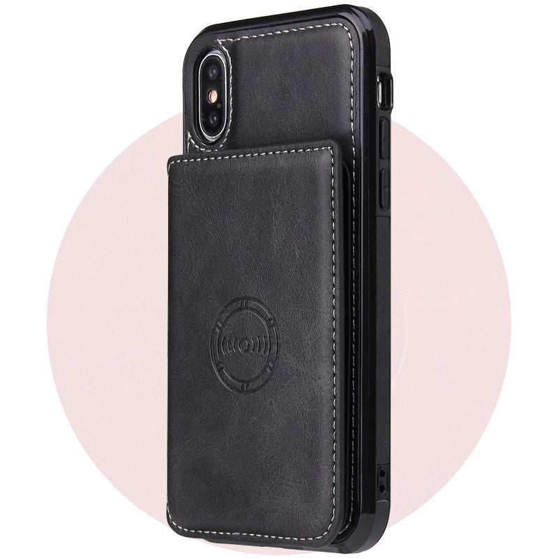 Card wallet leather case phone case Black