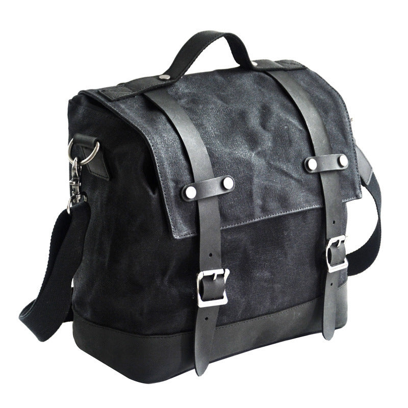 Thick Waterproof Large Capacity Canvas Motorcycle Side Bag Black