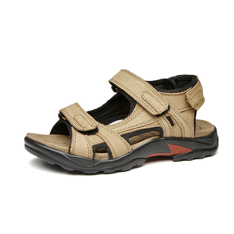 Outdoor Sandals Beach Leather Roman Sandals Khaki