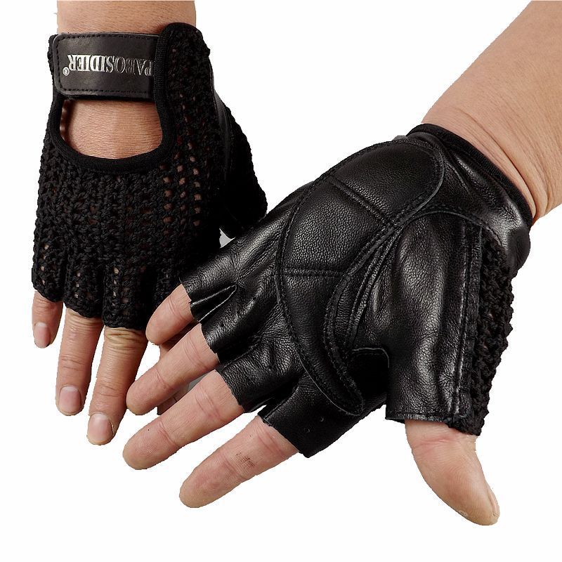 Wool mesh leather fitness gloves Black