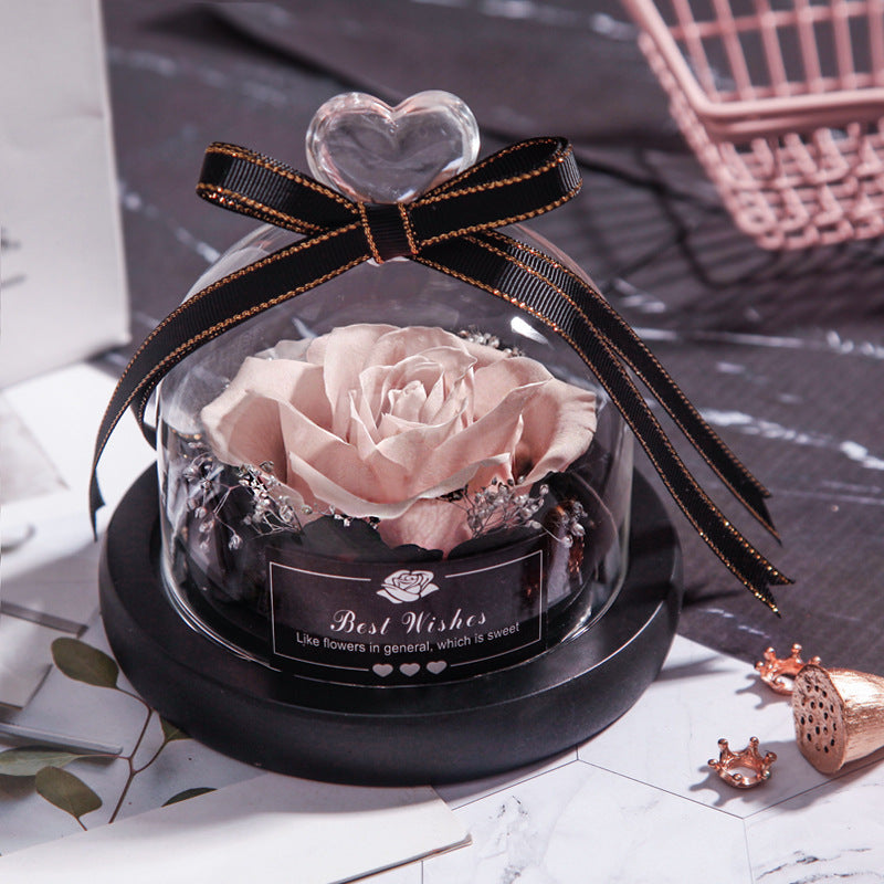 Valentine's Day Christmas Dried Flowers For Home Decor Wedding Gifts Dried Flowers Eternal Real Rose Home Decor With LED In Glass Rice camel
