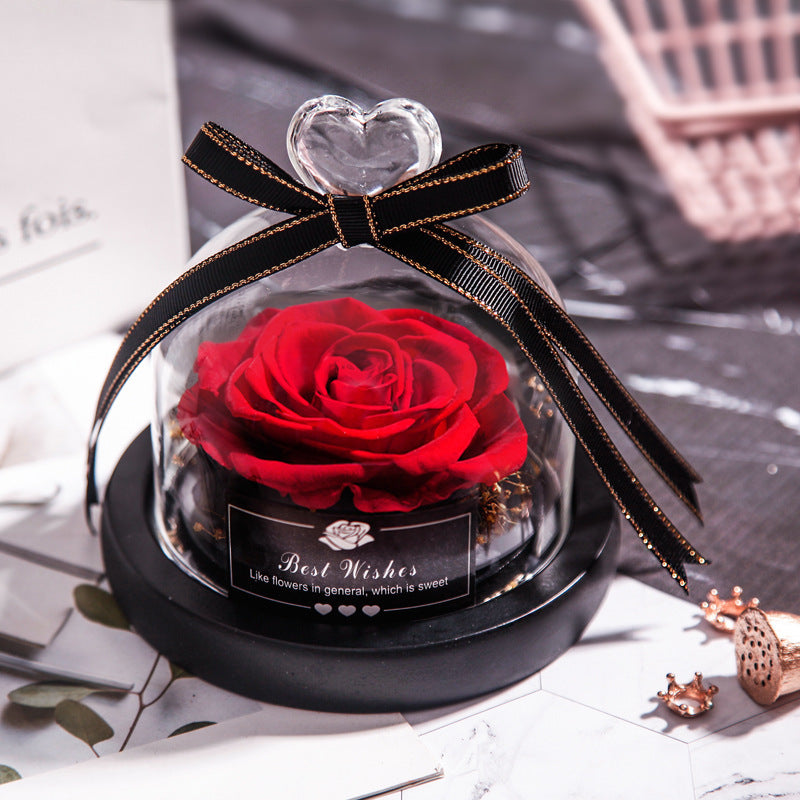 Valentine's Day Christmas Dried Flowers For Home Decor Wedding Gifts Dried Flowers Eternal Real Rose Home Decor With LED In Glass Classic red
