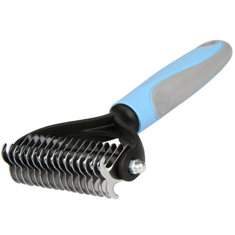 Grooming Brush For Pet Dog Cat Deshedding Tool Rake Comb Fur Remover Reduce 2-Side Dematting Tool For Dogs Cats Pets Grooming Brush Double Sided Shedding And Dematting Undercoat Rake Hair Removal Comb Blue