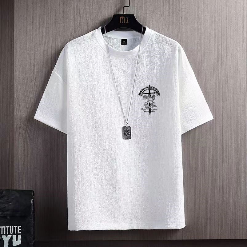 Ice Silk Short Sleeve T-shirt Men 991 White Hands Folded