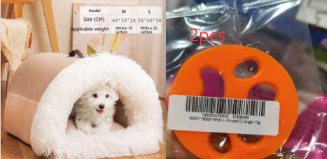 New Splice Portable Pet Nest Portable Autumn And Winter Warm Dog Nest Moisture-proof Long Fur Cat Nest Cross Border Pet Nest Brown with stickers