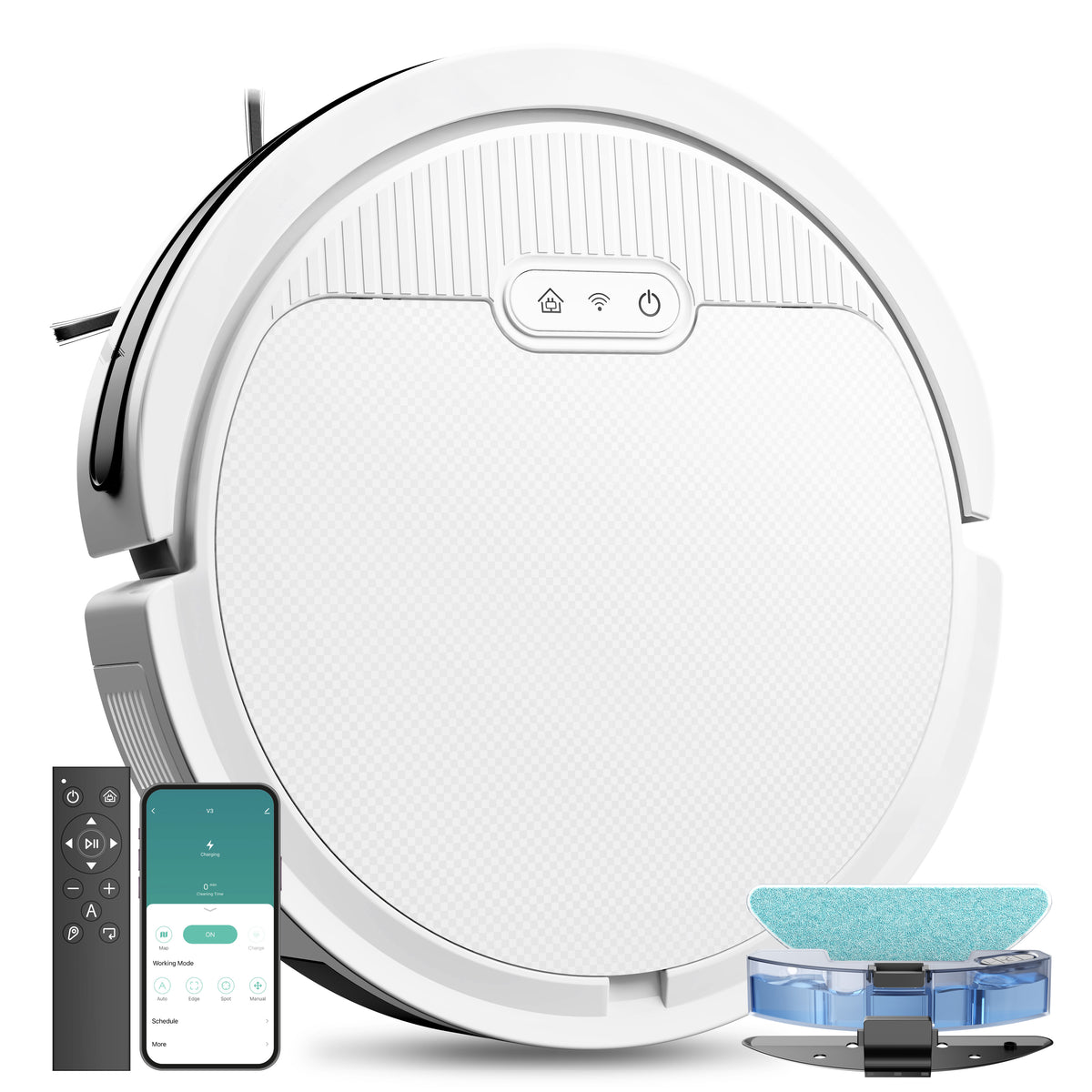 Robot Vacuum And Mop, 3 In 1 Combo Cleaner For Home With Pet Hair And Hard Floor, 5000Pa Suction, 120 Mins Run Time,Self-Charging,Super Thin Body White