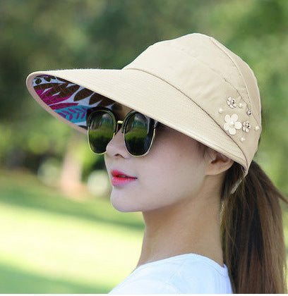 Summer sunshade nail pearl empty top hat Beige