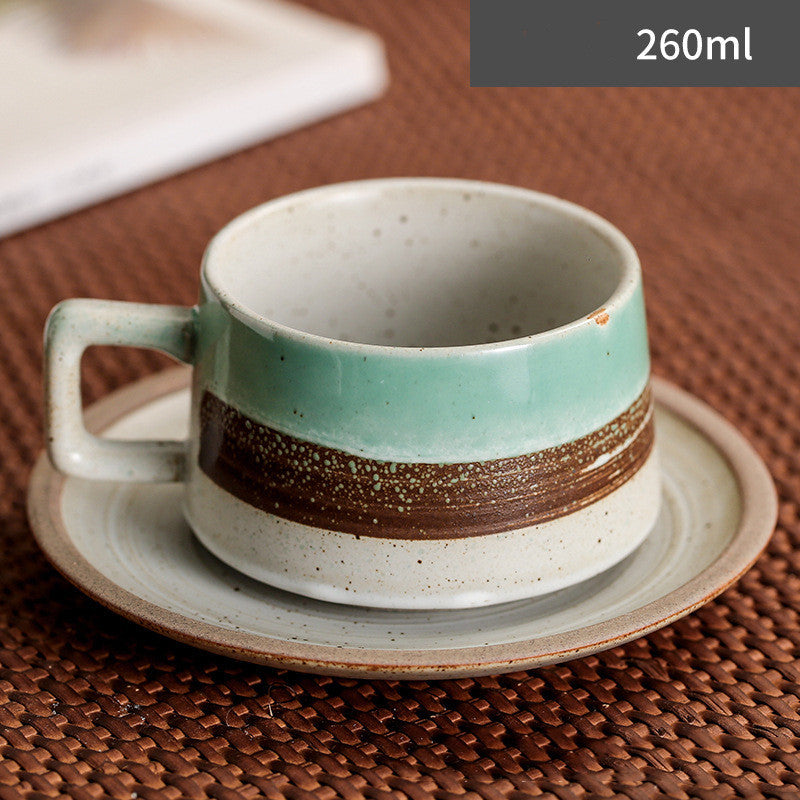 Japanese Retro Simple Ceramic Coffee Cup And Saucer Set Green ink 260ml