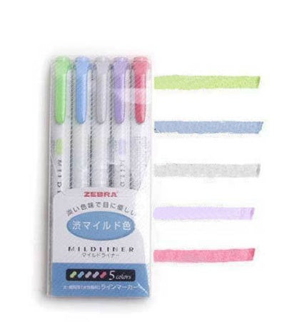 5 Zebra Mildliner Double-Sided Highlighters Light color set