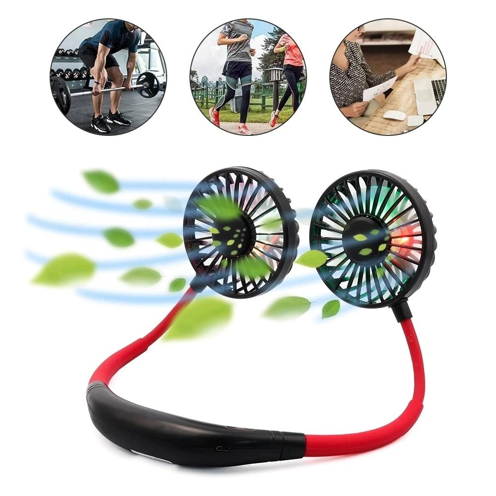 Mini Portable Hanging Neckband Fan USB Rechargeable Double Fans Air Cooler Conditioner Colorful Aroma Electric Desk Fan For Room default
