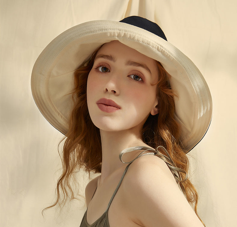 Foldable double-sided sun hat Black Beige Adult