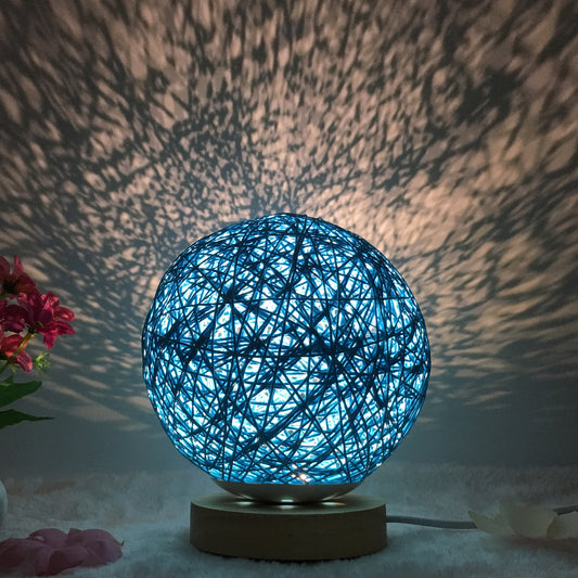 Amazon Hot Selling Creative Linen Table Lamp Novel and Unique LED Intelligent USB7 Color RGB16 Color Remote Control Rattan Ball Lamp Blue round 15cm