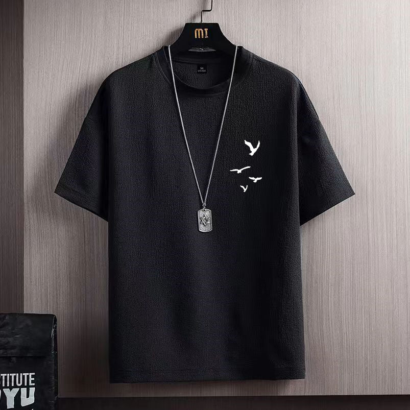 Ice Silk Short Sleeve T-shirt Men 991 Black Flying Bird