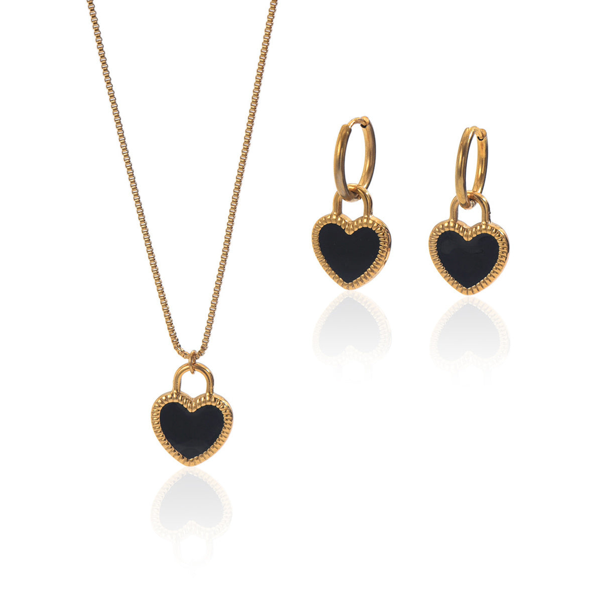 Lxalry 18K Gold Plated Stainless Steel Heart Mirror Jewelry Set Hypoallergenic Skin Safe Necklace Earrings For Daily Evening Never Fade Luxury Gift For Her