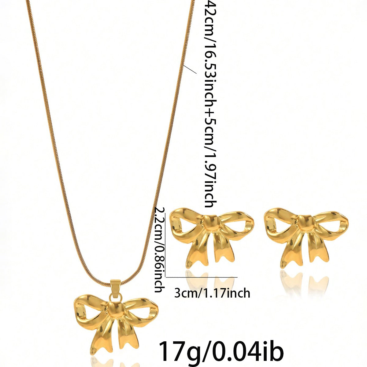 Lxalry 18K Gold Plated Bow Mirror Jewelry Set Hypoallergenic Skin Safe Necklace Earrings For Weddings Gifting, Never Fade Adjustable Luxury With Precision-Cast Ribbon