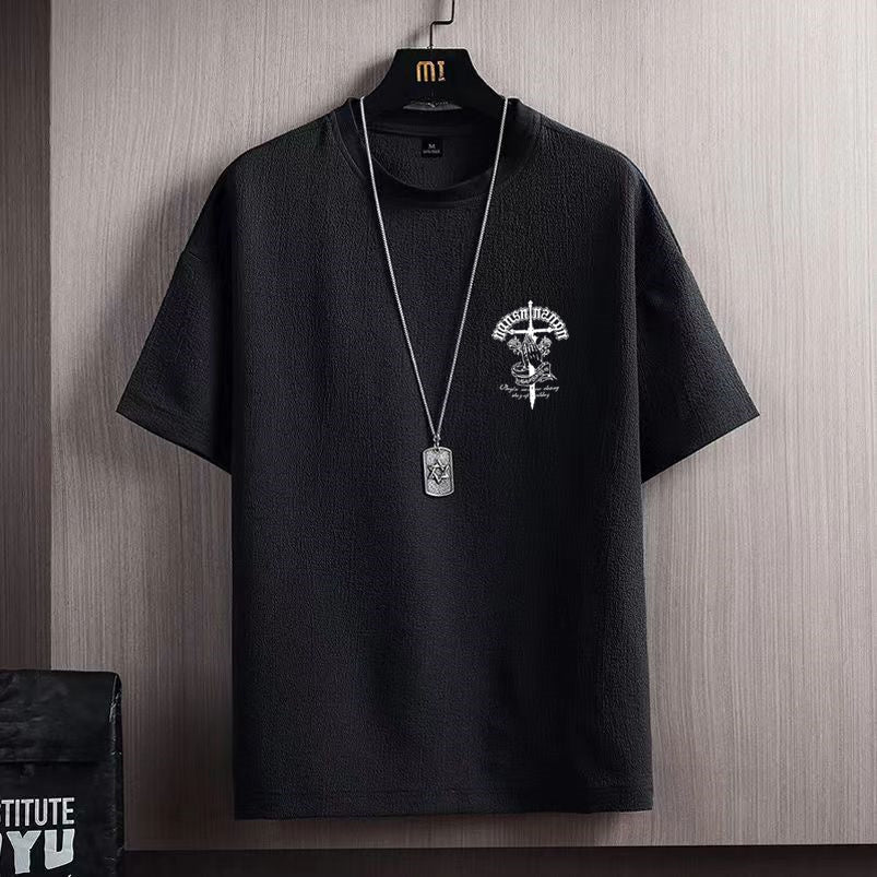 Ice Silk Short Sleeve T-shirt Men 991 Black Hands Folded