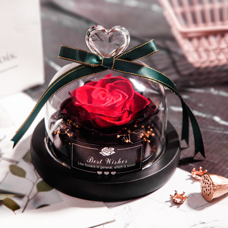 Valentine's Day Christmas Dried Flowers For Home Decor Wedding Gifts Dried Flowers Eternal Real Rose Home Decor With LED In Glass Christmas red