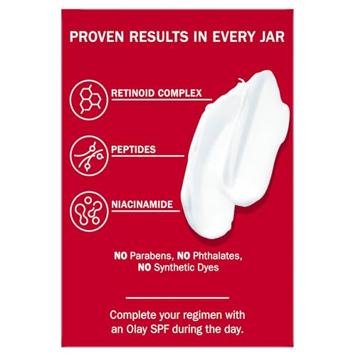 Olay Retinol Face Moisturizer, 24 MAX Anti-Aging Night Cream for Women, Fragrance-Free, Non Greasy - Anti-Wrinkle, Smooth Fine Lines, Tightening, Hydrating Skin Care - Peptides, Glycerin, 1.7 Oz