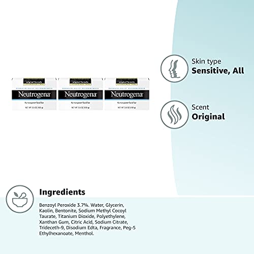 Neutrogena Original Amber Bar Fragrance-Free Facial Cleansing Bar with Glycerin, Pure & Transparent Gentle Face Wash Bar Soap, Free of Harsh Detergents, & Dyes, Hypoallergenic, 3.5 Oz (Pack of 3)