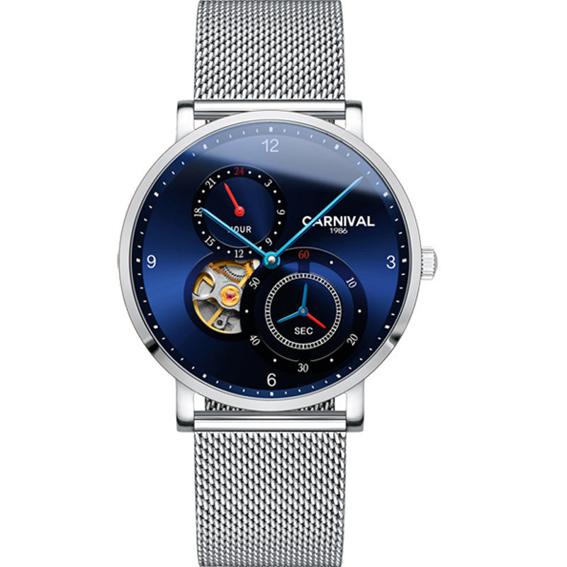 Automatic mechanical watch hollow men's watch Mesh belt black