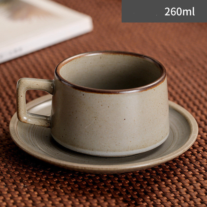 Japanese Retro Simple Ceramic Coffee Cup And Saucer Set Retro white 260ml